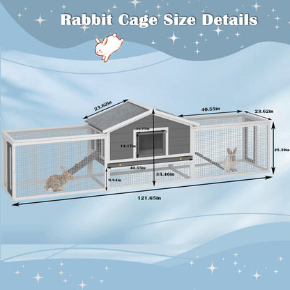 2-Story Large Wooden Rabbit Hutch Pet House with Ramps, Lockable Doors, Run Area and Asphalt Roof for Outdoor Use
