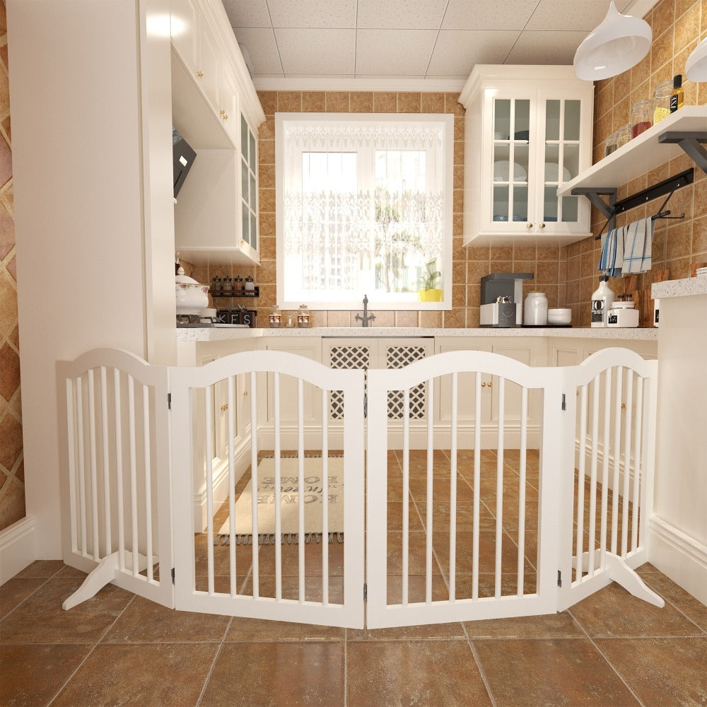 27.6" Height Tall Freestanding Pet Gate,with 2 pcs Support Feet Ideal for Stairs, Doorways, Halls, Kitchens, Heavy Duty Gat
