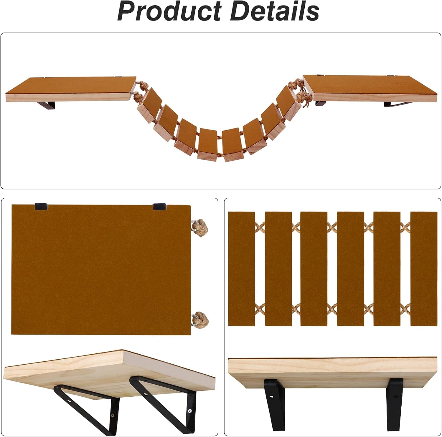 Wooden Non- Slip Cat Wall Steps - Handcrafted Cat Wall Climber, Wall Mounted Cat Perch Cat Bridge Ladder, Cat Tree Shelf Cat Post Cat Hammock Bed