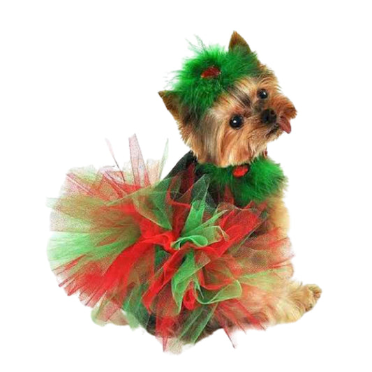TD XS Size Red and Green Christmas Dog Tutu Skirt Pet Clothes