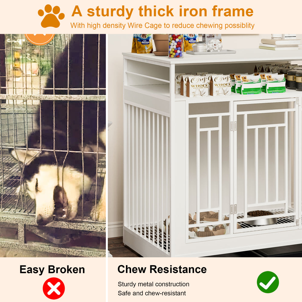 43.3 Inch Dog Crate Furniture for Large Dogs,Wooden Dog Crate with Divider,Double Door Dog Kennel with Three Drawers Storages
