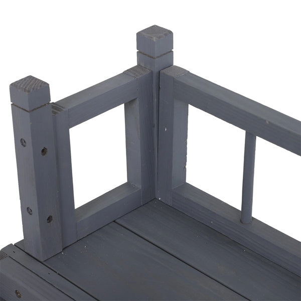 2-Level Grey Wooden Cat House with Lockable Wire Door Pet Furniture