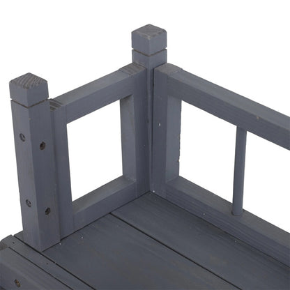 2-Level Grey Wooden Cat House with Lockable Wire Door Pet Furniture