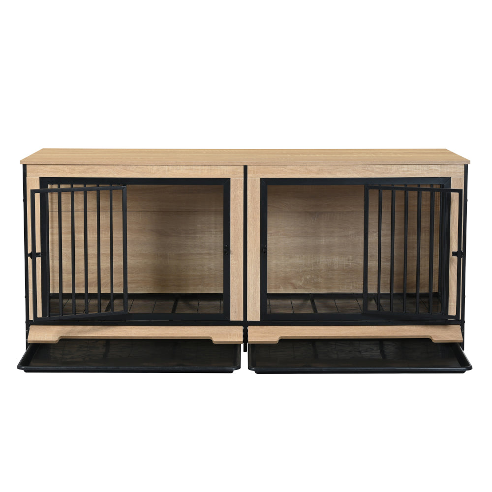 Dog Crate Furniture with Two Combined Room, XL Large Double Dog Cage Furniture with Tray for Medium Large Dogs