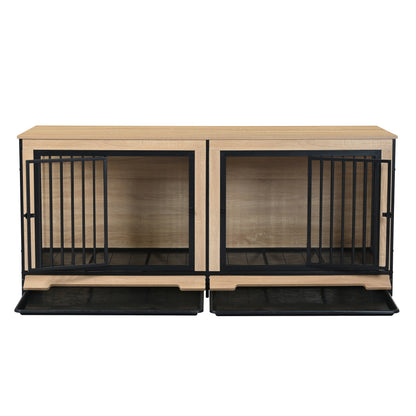 Dog Crate Furniture with Two Combined Room, XL Large Double Dog Cage Furniture with Tray for Medium Large Dogs