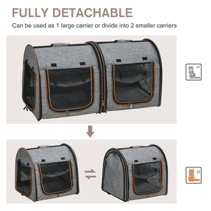 Portable Grey FCJ Pet Cat Carrier Soft-sided with Divider and Two Compartments Padded and Polyester Storage Bag for Travel