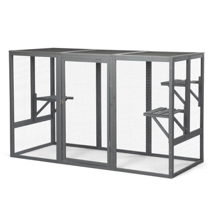 Spacious Wooden cat Cage with Waterproof Roof with Adjustable Pedals Suitable - Gray Black