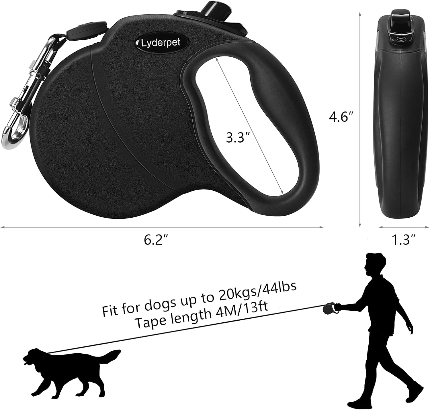 Dog Leash Retractable for Medium/Small Dogs, All Black Retractable Leash Lightweight for Walking Dog, Easy to Lock and Hold