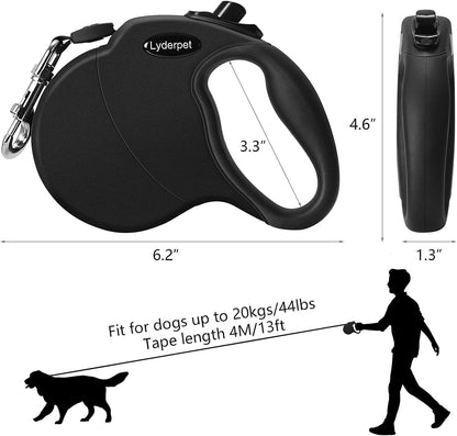 Dog Leash Retractable for Medium/Small Dogs, All Black Retractable Leash Lightweight for Walking Dog, Easy to Lock and Hold