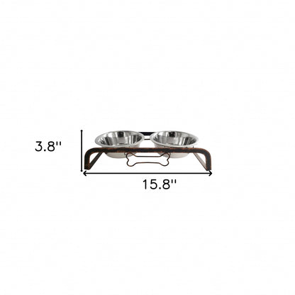 HMS Rustic 16oz Two Bowl Dog Feeding Station Elevated Outdoor Travel Bowls 2 1 for Cats Animals Battery Bottle Outdoor Travel