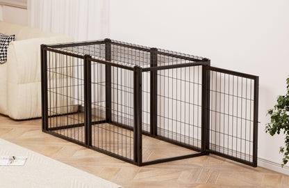 47.2\" Black Iron Dog Kennel Small Medium Dog Crate with Puppy Playpen Top Indoor Pet Cage 22\"L X 22\"W X 24\"H