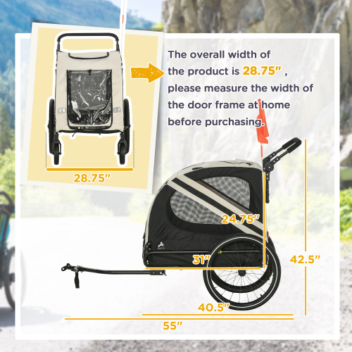 Aosom 2-in-1 White FCJ Bicycle Stroller Bike Wagon Trailer Sidecar Attachment Road-Visible for Small Dogs Pet Carrier Travel