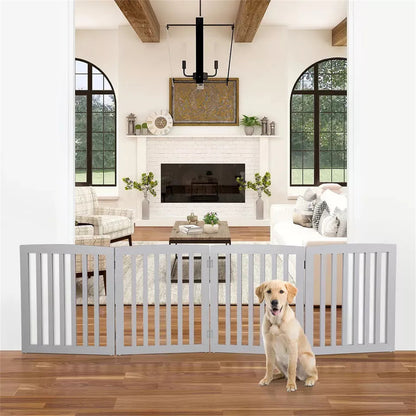 24" Folding Freestanding Wood Pet Dog 4 Panel Safety Gate - Grey
