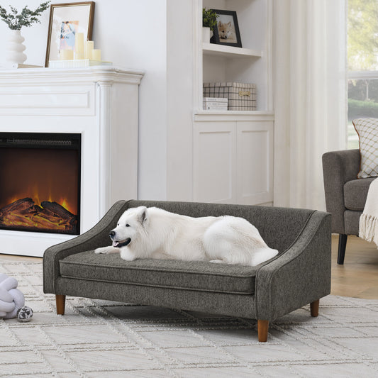 Durable Elevated Dog Sofa Bed,Pet Sofa with Modern Irregular Armrest Design,Comfortable Soft Dog Sofa-Dark Gray