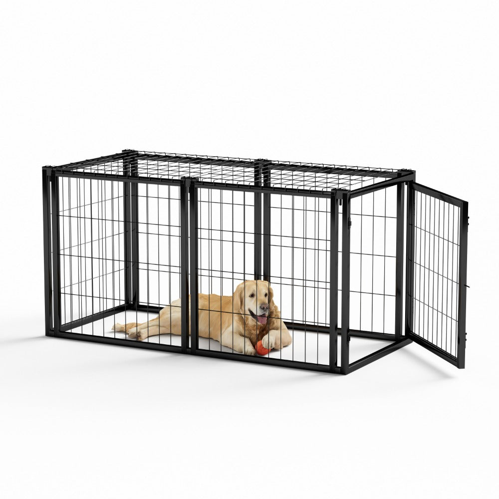 47.2\" Black Iron Dog Kennel Small Medium Dog Crate with Puppy Playpen Top Indoor Pet Cage 22\"L X 22\"W X 24\"H
