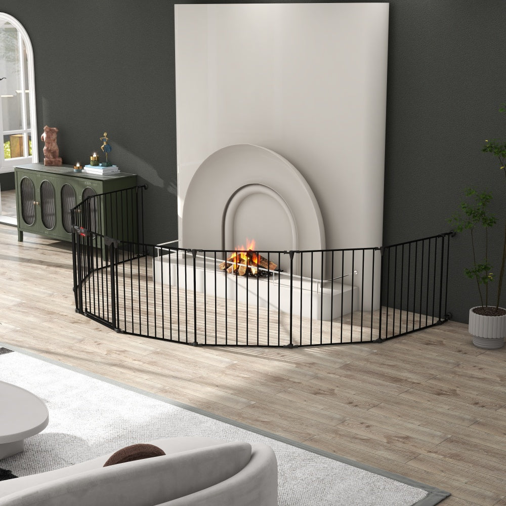 200" Adjustable Safety Gate 8 Panels Play Yard Metal Doorways Fireplace Fence Christmas Tree Fence Gate