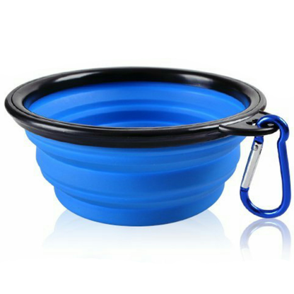 TD Single Blue Silicone Collapsible Travel Bowl XL Dog Feeder for Hiking Camping Walking Made with Stainless Steel