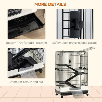 4-Level Small Animal Cage Rabbit Hutch with Wheels, Removable Tray, Platform and Ramp for Bunny, Chinchillas
