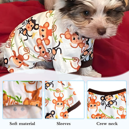 Dog Jumpsuit Cute Cartoon Animal Print Velvet Puppy Warm Clothes