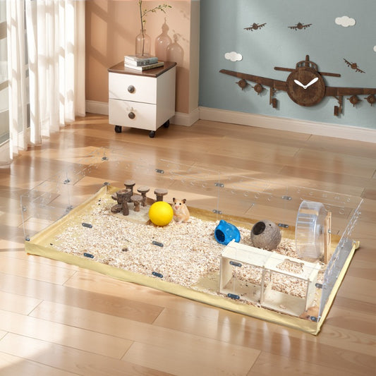 12 PCS Acrylic Guinea Pig Cage, Hamster Enclosure with Waterproof Kraft Paper Bottom, DIY Cage House for Small Animals, Easy to