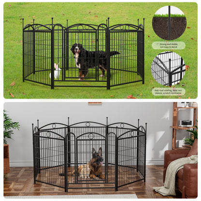 Dog Playpen Indoor 32 inch 8 Panels Metal Dog Pen Pet Dog Fence Outdoor Exercise Pen with Doors