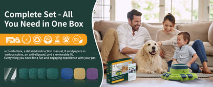 3-in-1 Puzzle Toy & Dog Nail File, Enrichment Toys with Treat Dispenser, Scratch Pad for Nails with 8 Sandpapers, Yellow