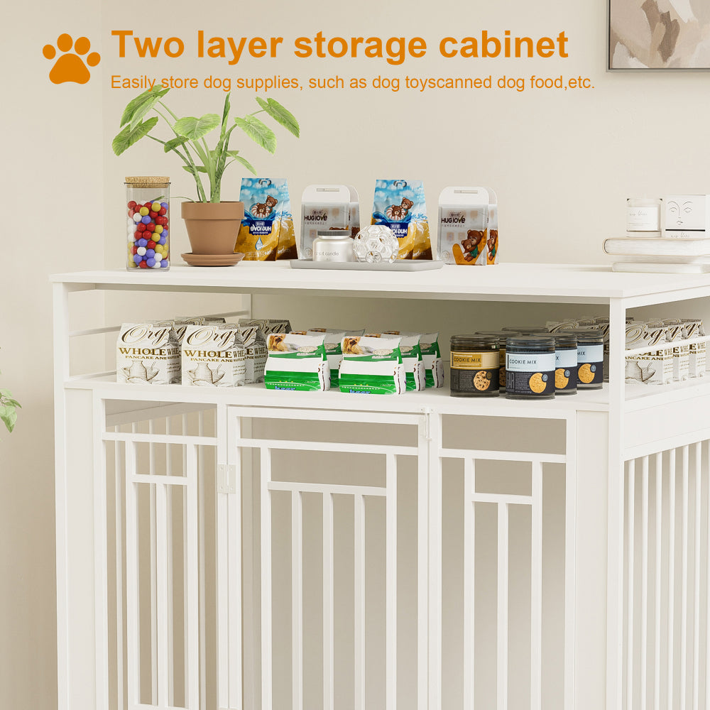 43.3 Inch Dog Crate Furniture for Large Dogs,Wooden Dog Crate with Divider,Double Door Dog Kennel with Three Drawers Storages