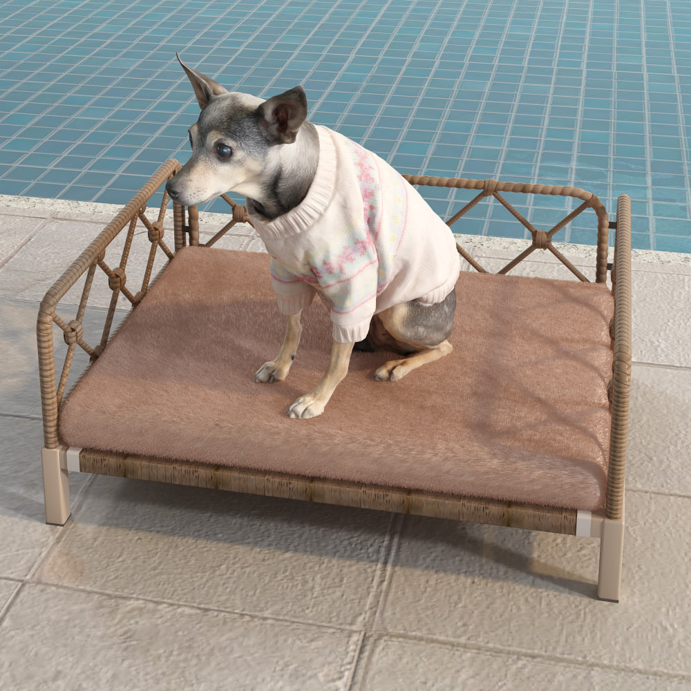 Wicker Pet Bed Rattan Dog Sofa Bed Outdoor Indoor Water Resistant