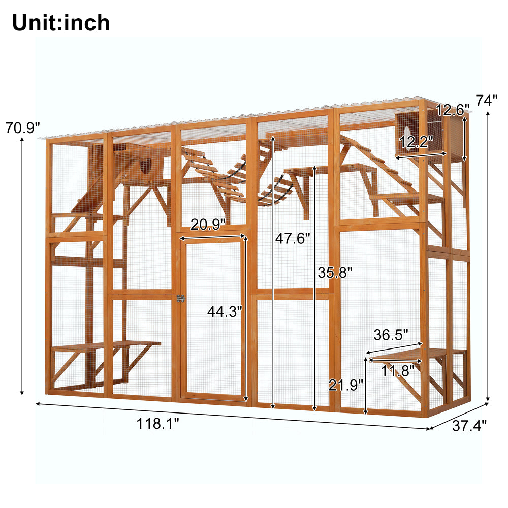 Outdoor Cat House Cat Shelves Natural Wood Playground Cat Window Box Outside Enclosure Weather protection