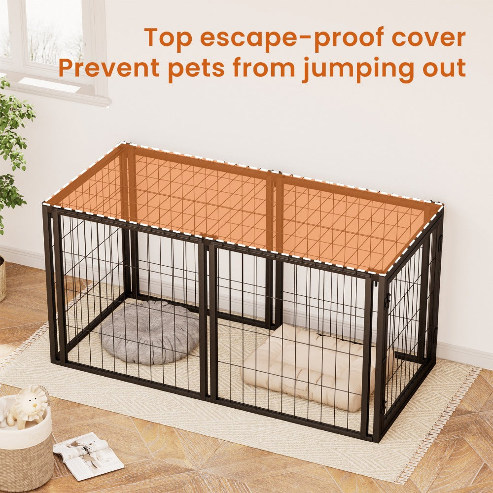 47.2\" Black Iron Dog Kennel Small Medium Dog Crate with Puppy Playpen Top Indoor Pet Cage 22\"L X 22\"W X 24\"H