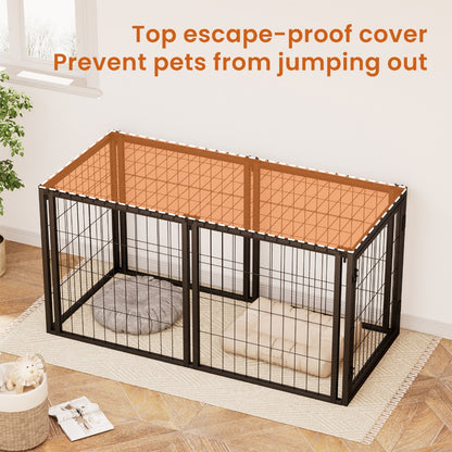 47.2\" Black Iron Dog Kennel Small Medium Dog Crate with Puppy Playpen Top Indoor Pet Cage 22\"L X 22\"W X 24\"H