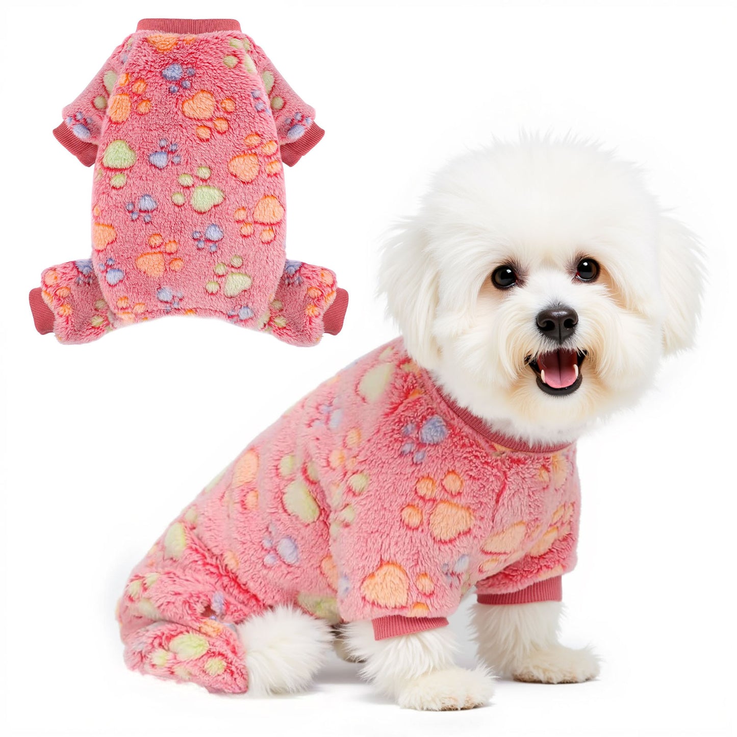 Dog Fuzzy Velvet Pajamas, Dog Winter Clothes for Small Dogs Boy Girl, Pet Jumpsuit, Doggy Apparel