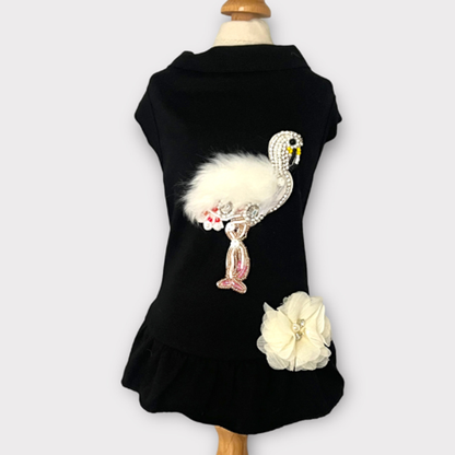 TD Flamingo Dog Dress with Beaded Fur and Rhinestone Stylish Pet Clothes