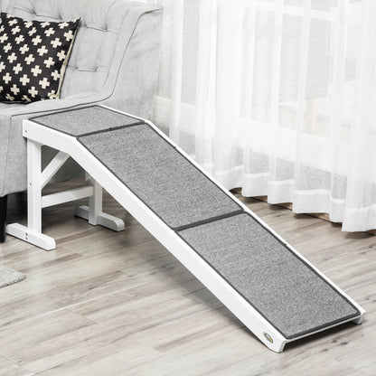 Dog Ramp for Bed, Pet Ramp for Dogs with Non-Slip Carpet and Top Platform, 60" X 16" X 20", White