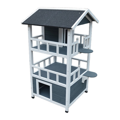 Wooden Outside Cat Shelter Weatherproof Large Outdoor Cat House with Escape Door