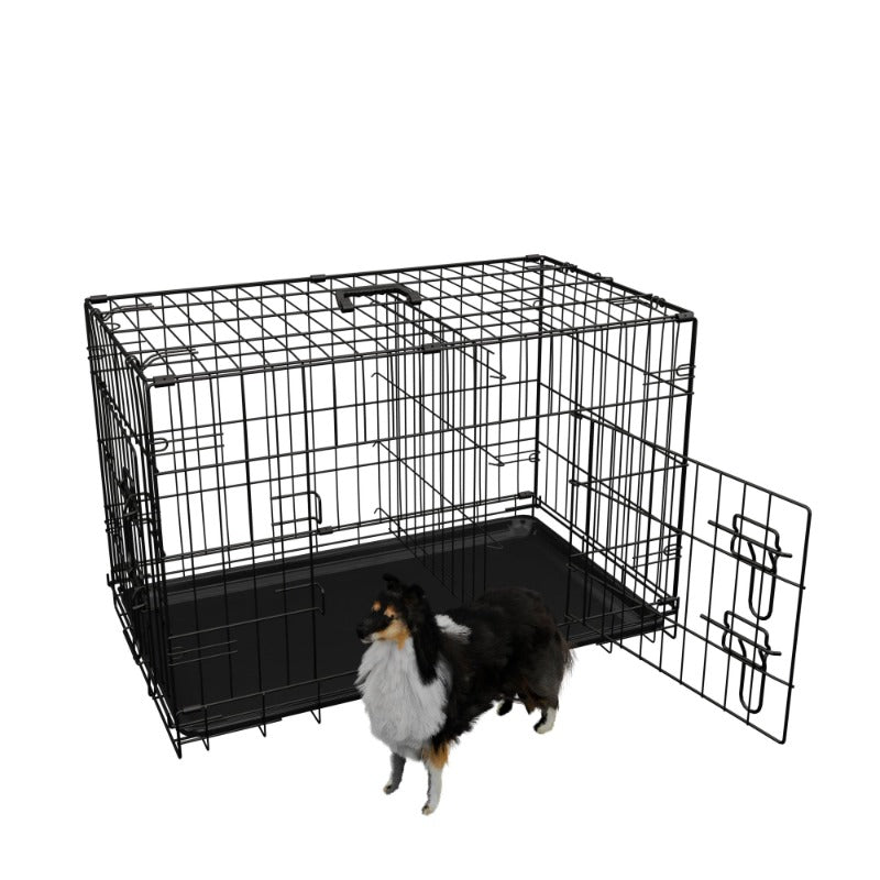 Dog Crate, 48 Inch Large Dog Cage with Divider and Plastic Leak-Proof Pan Tray, Double Door Folding Metal Wire Cage for Indoor