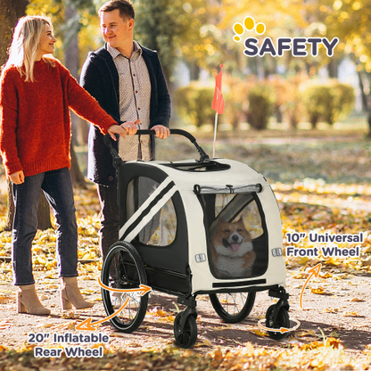 Aosom 2-in-1 White FCJ Bicycle Stroller Bike Wagon Trailer Sidecar Attachment Road-Visible for Small Dogs Pet Carrier Travel