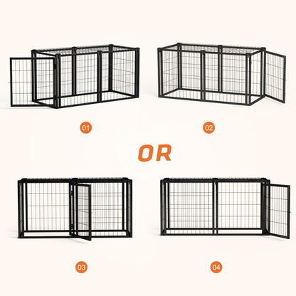 47.2\" Black Iron Dog Kennel Small Medium Dog Crate with Puppy Playpen Top Indoor Pet Cage 22\"L X 22\"W X 24\"H