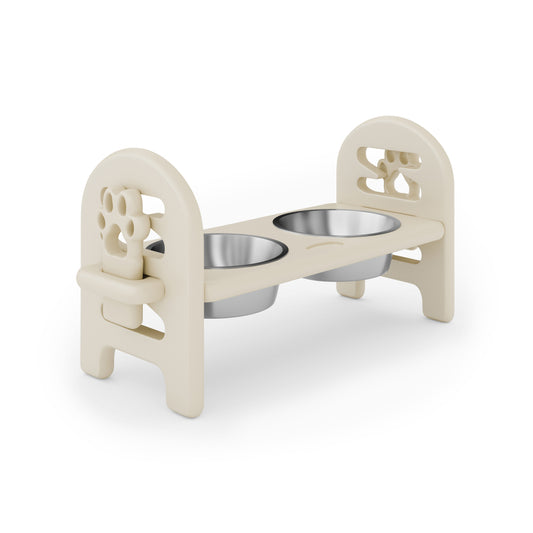 Beige Adjustable Pet Bowl Travel Ready HDPE Durable Poly Lumber Recycled