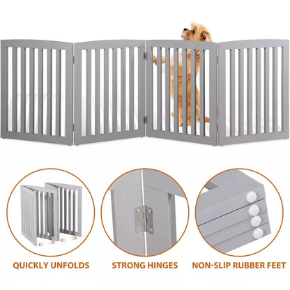 24" Folding Freestanding Wood Pet Dog 4 Panel Safety Gate - Grey