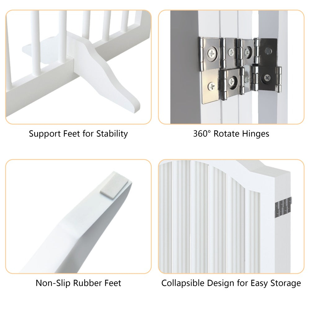 27.6" Height Tall Freestanding Pet Gate,with 2 pcs Support Feet Ideal for Stairs, Doorways, Halls, Kitchens, Heavy Duty Gat