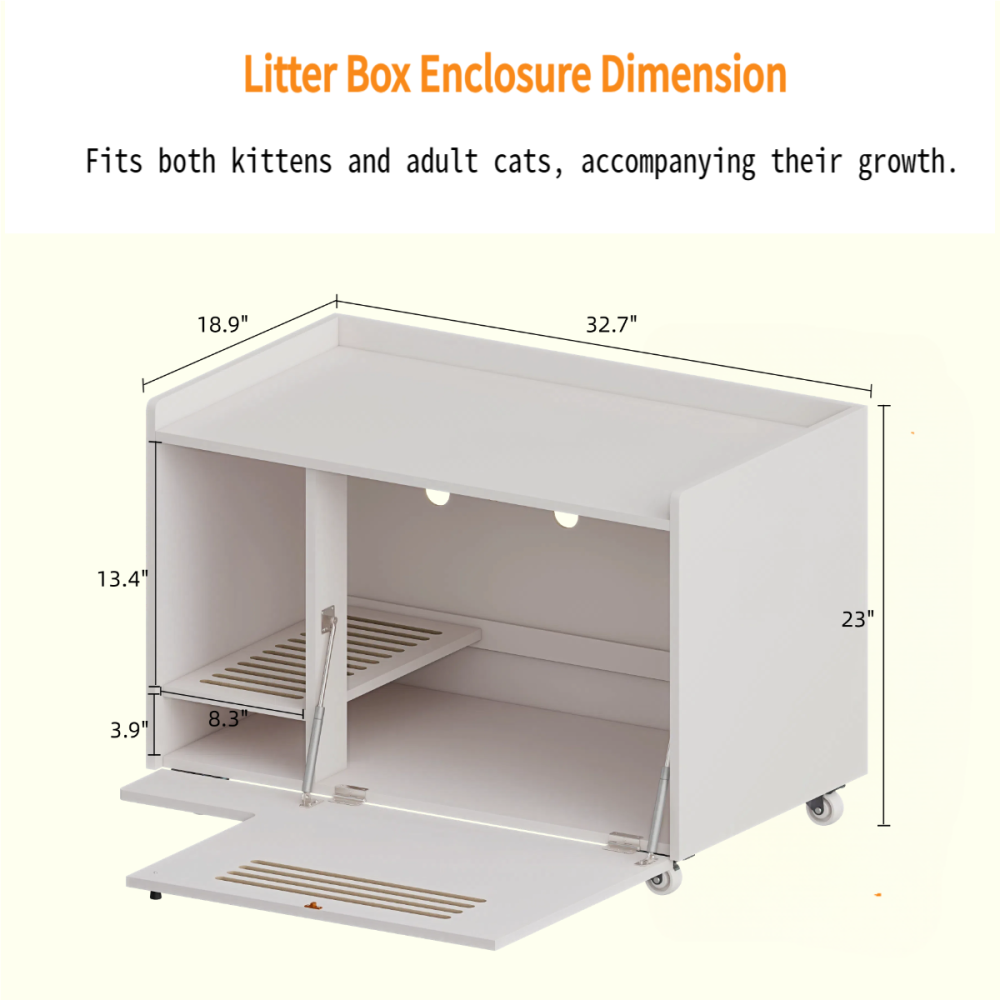 White Cat Litter Box Enclosure,Hidden Litter Box Furniture with Top Side Fence,Wooden Pet House Side End Table