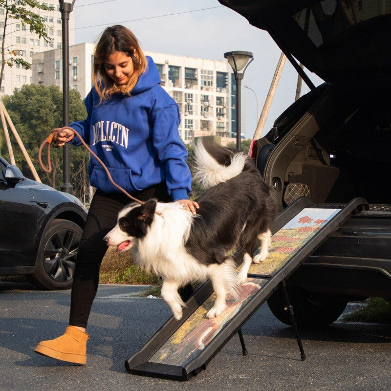 Folding Dog Ramp for Trucks SUVs, Portable Climbing Dog Car Ramp with Nonslip Traction and Extendable Support Legs, Dog Steps up