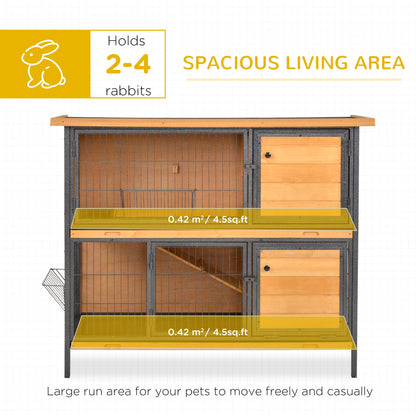 48" 2-Story Large Rabbit Hutch Bunny Cage Wooden Pet House Metal Frame with Individual Room