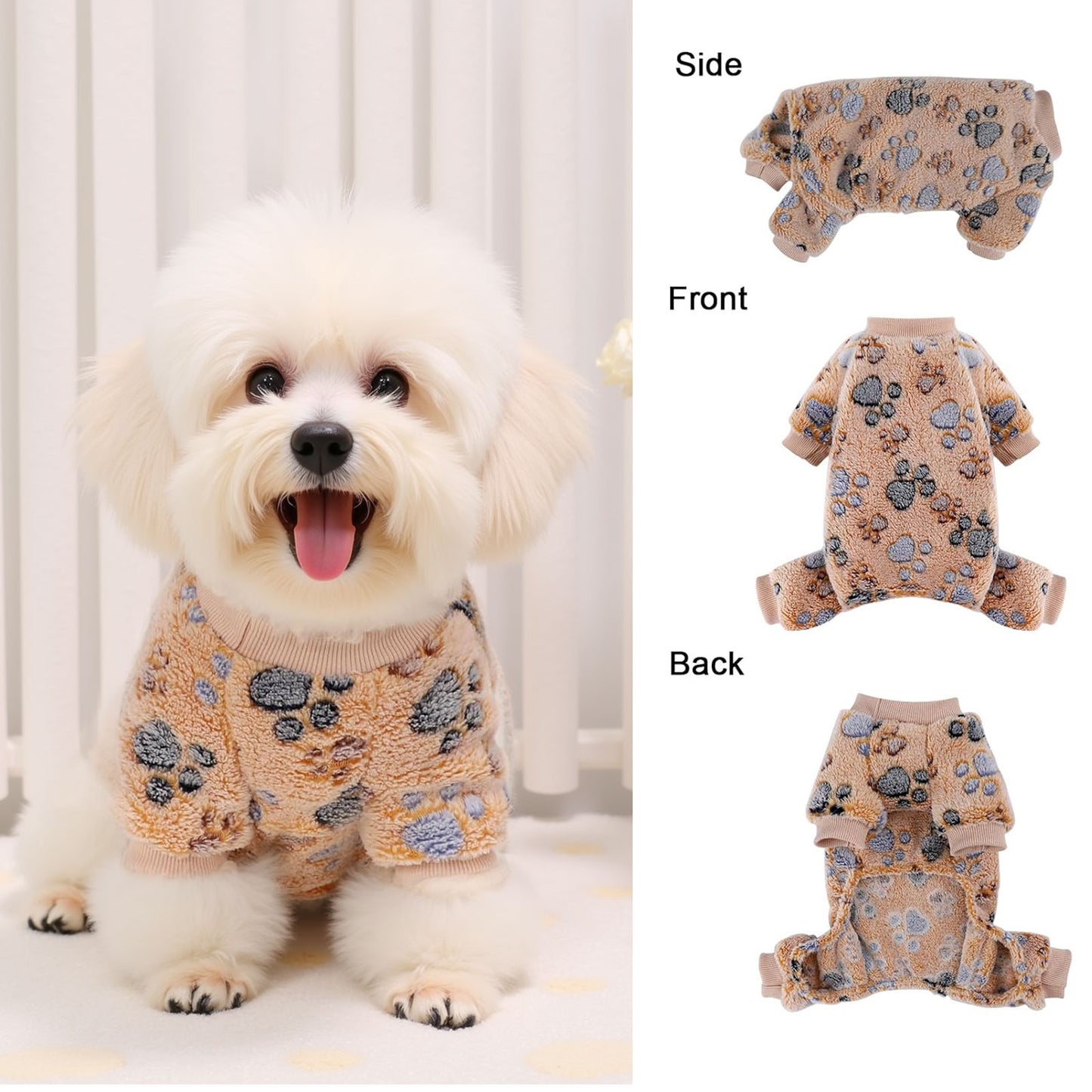 Dog Fuzzy Velvet Pajamas, Dog Winter Clothes for Small Dogs Boy Girl, Pet Jumpsuit, Doggy Apparel