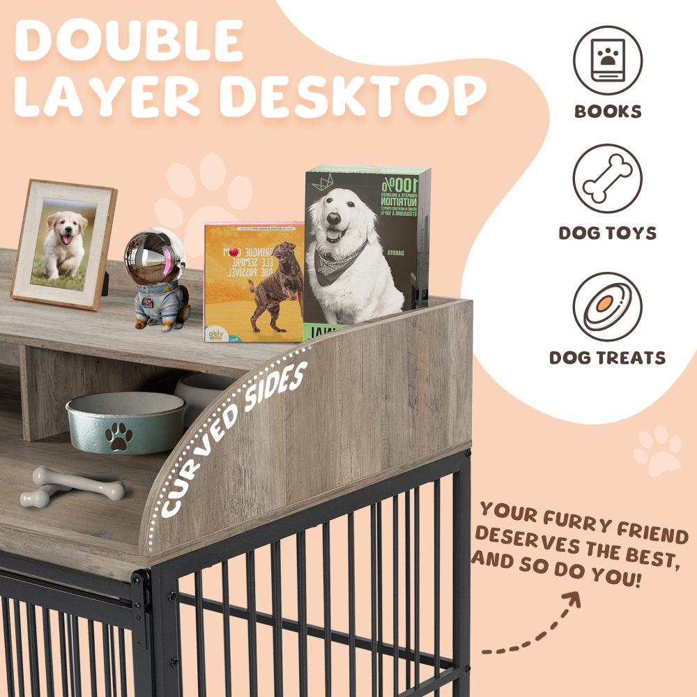 44'' Heavy Duty Large Crate Furniture for Large Medium Dog with Lockable Wheels, Wooden Dog Crate Dog Kennel