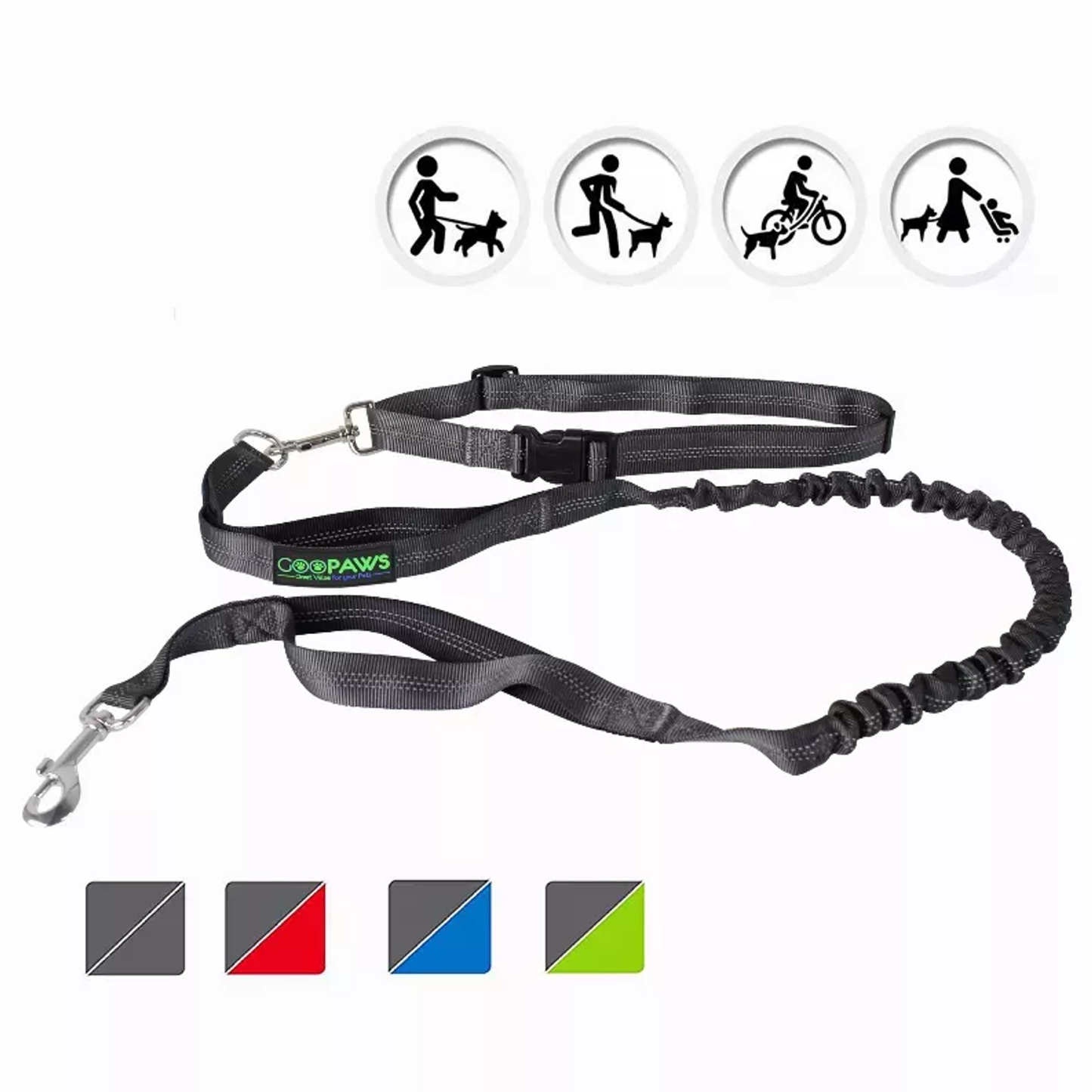 TD JESPET Dual Handle Waist Leash for Medium Large Dogs Hand-Free Running Reflective Bungee Adjustable for Durable Exercise