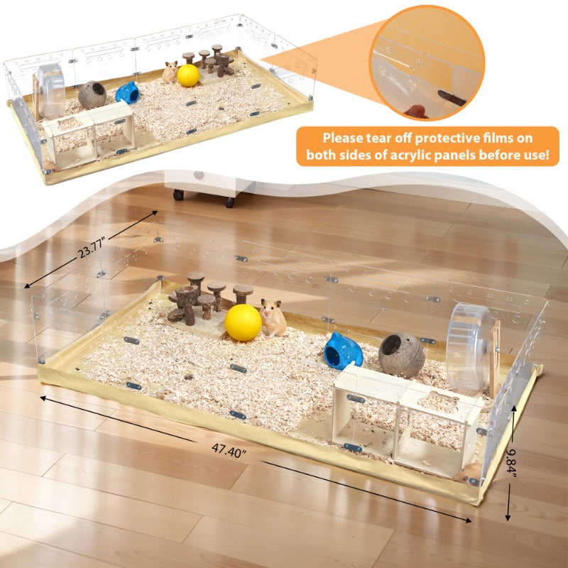 12 PCS Acrylic Guinea Pig Cage, Hamster Enclosure with Waterproof Kraft Paper Bottom, DIY Cage House for Small Animals, Easy to