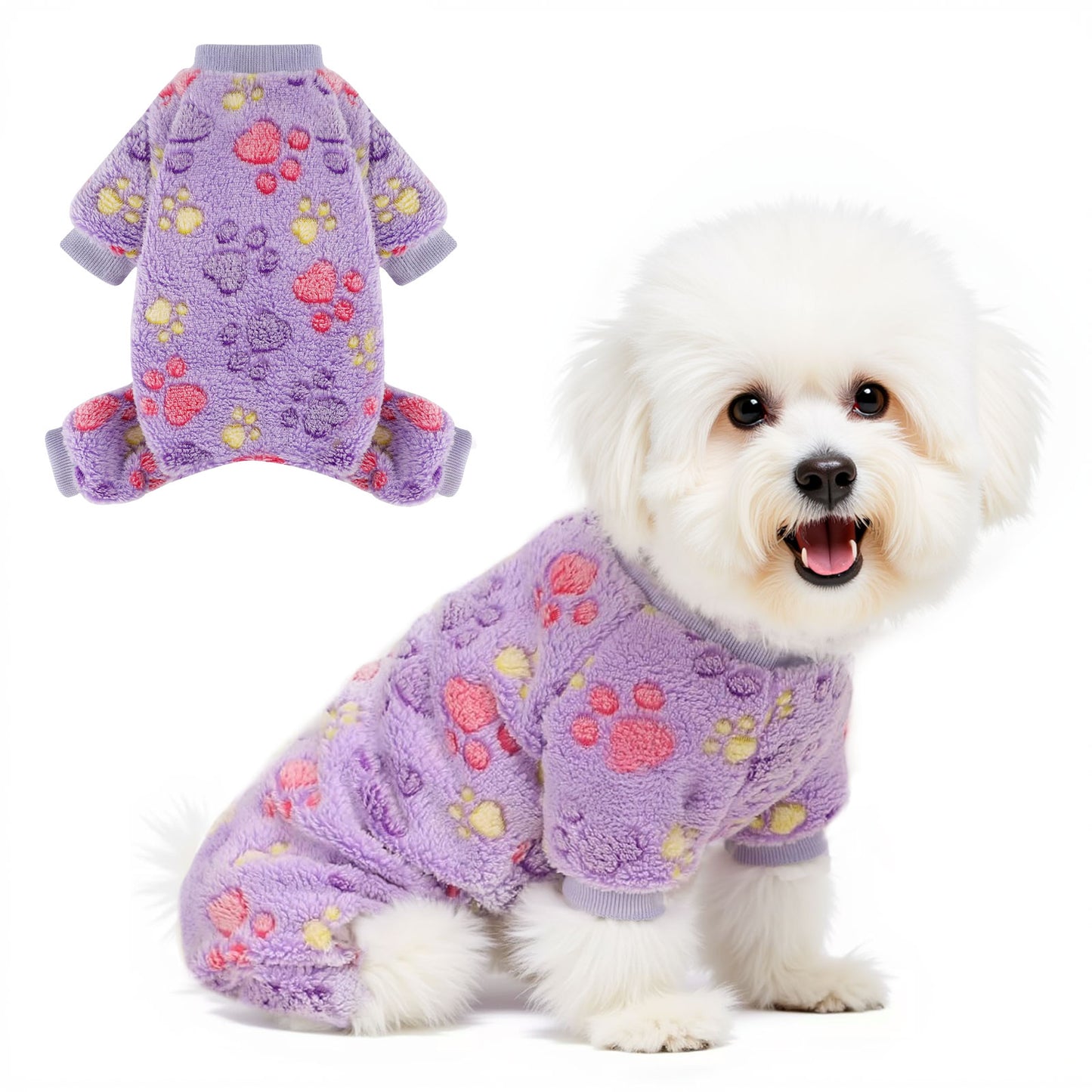 Dog Fuzzy Velvet Pajamas, Dog Winter Clothes for Small Dogs Boy Girl, Pet Jumpsuit, Doggy Apparel