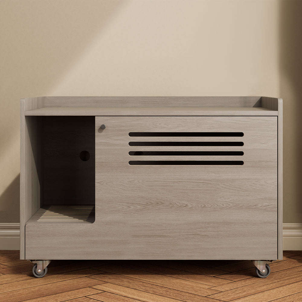 White Cat Litter Box Enclosure,Hidden Litter Box Furniture with Top Side Fence,Wooden Pet House Side End Table